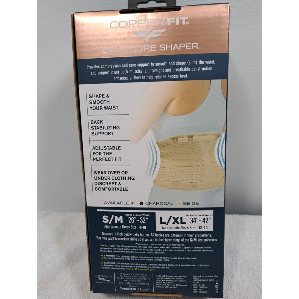 NWT Copper Infused Fit Core/Waist Shaper Back Support Sz.L/XL 34”to 42" Beige - Picture 2 of 5